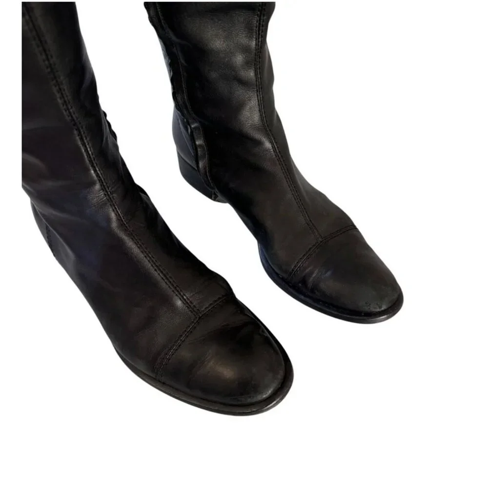 Vintage Galo Italy Womens Black Leather Knee High Riding Boots Low Heel EU 38.5